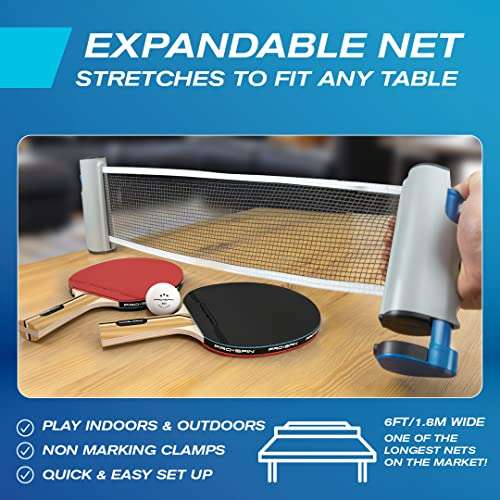 PRO-SPIN Set de Ping Pong Portátil - Kit Premium con Red Retráctil para Cualquier Mesa