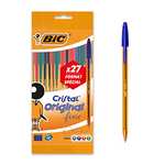 BIC Cristal Original Fine - Bolígrafos punta fina (0.8 mm), Blíster de 20+7 unidades, Colores Surtidos