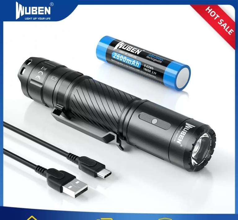 WUBEN C3 USB C 1200 lúmenes Linterna LED Recargable e Impermeable con 6 modos Alta Potencia Linterna para exteriores