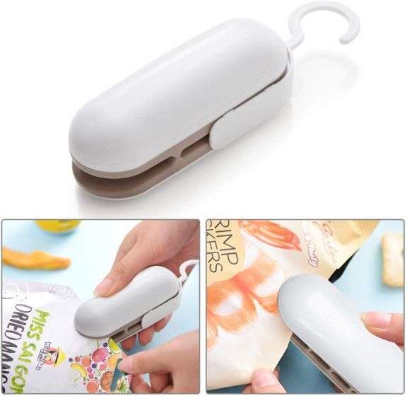 Mini sellador de bolsas de plástico Seleok, color blanco, ideal para almacenamiento en la cocina