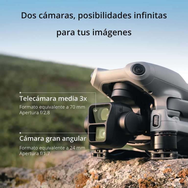 DJI Pack Air 3 Vuela Más con DJI RC 2 (control remoto con pantalla), dron con doble cámara 4K HDR con gran angular y teleobjetivo medio