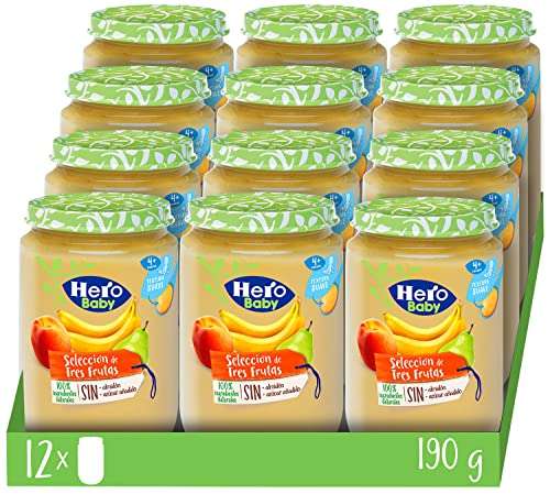Pack 12 Hero Baby Tarritos de Selección de 3 Frutas con Ingredientes Naturales - 12x190gr