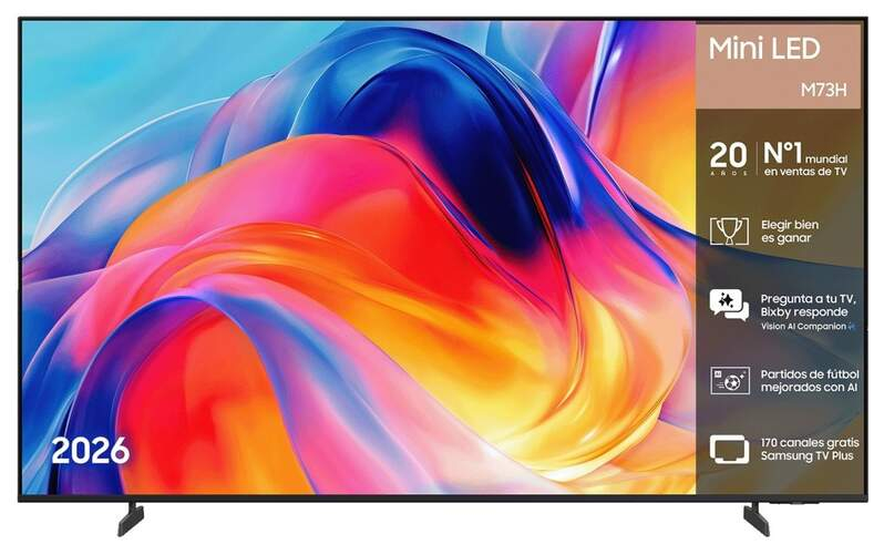 Smart TV Samsung 65" MiniLED M73H 4K (Quantum Mini LED, Smart TV Tizen, Vision AI, HDR, cine y videojuegos, en PcComponentes)