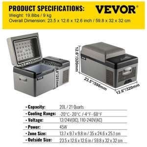 VEVOR-nevera portátil para coche, minicongelador de compresor, 12/24V CC, 110-240V, caja de hielo para Camping, 20L, 22L, 5L, 45L, 55L
