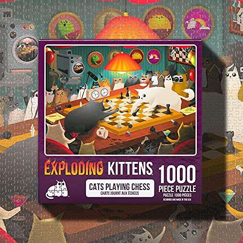 Puzzle Exploding Kittens, rompecabezas para adultos de 1.000 piezas Gatos jugando al ajedrez