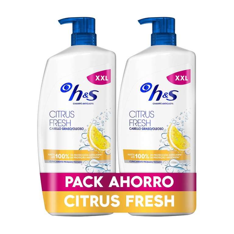 H&S Citrus Fresh Champú Anticaspa para Pelo Graso 2x1000ml, con Dispensador. COMPRA RECURRENTE