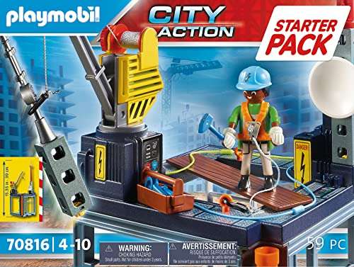 PLAYMOBIL City Action 70816 Starter Pack Construcción con grúa, Juguete para niños a Partir de 4 años