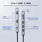 Hub USB C Docking Station 2 HDMI 9 en 1 , VGA, 100 W PD, USB 3.0 y Tarjeta TF/SD