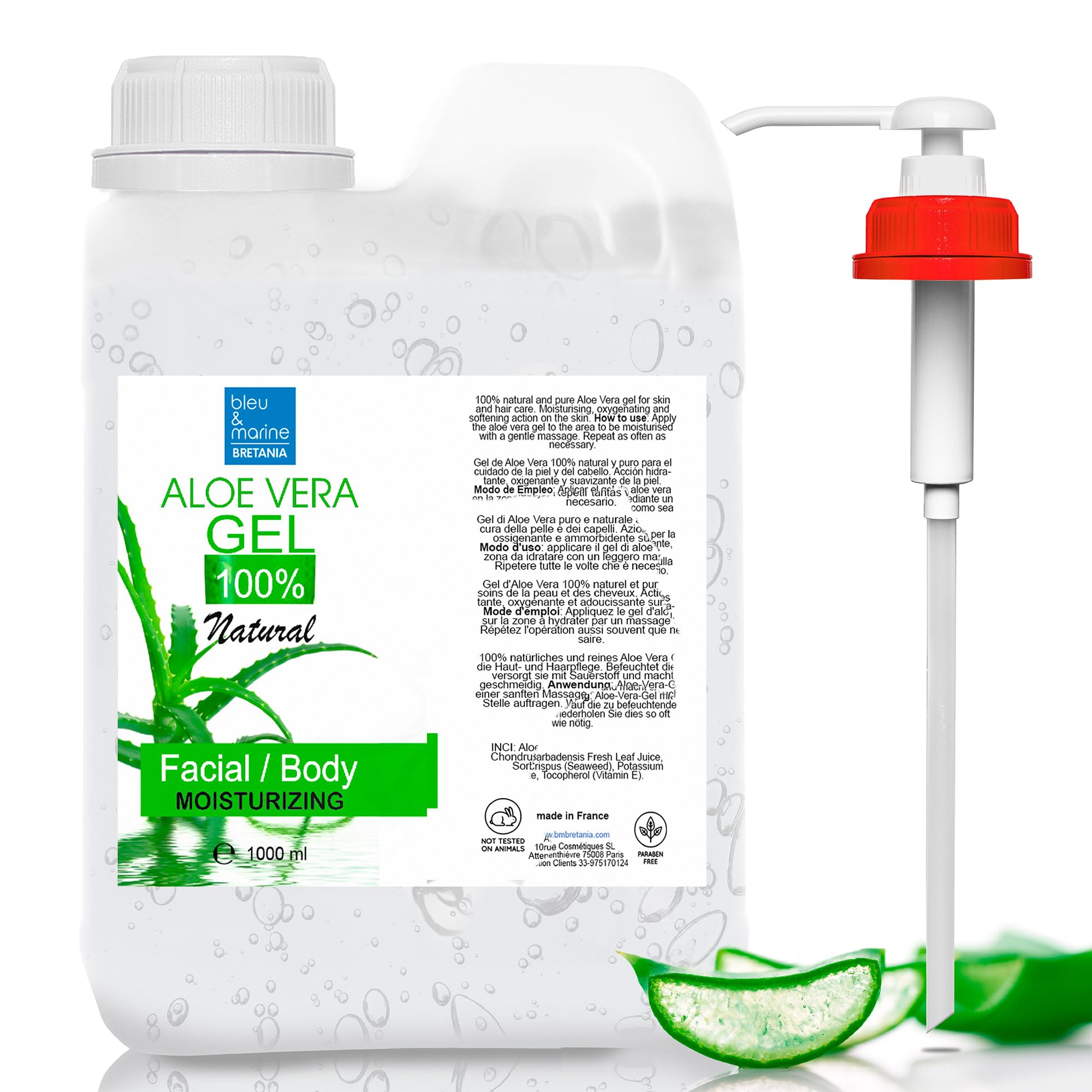Gel Aloe Vera, Puro, 100% Natural, Cultivo Ecologico, Cosmética Casera, Cuidado Cabello y Piel, Vegano, Cruelty-Free, 1000ml con dispensador