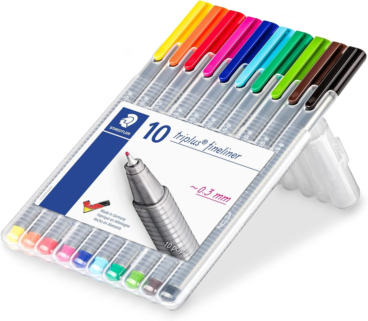 STAEDTLER. 10 Rotuladores de colores brillantes de punta fina multicolor. Punta revestida de metal, ergonómico, lavable