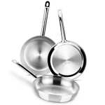 Monix Chef - Set 3 Sartenes, Lote 20, 24 y 28 cm, Acero Inoxidable, Triple Fondo Difusor Forjado, Mango Pulido Brillante, Apta Inducción
