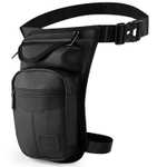 Riñonera de pierna para motocicleta, de color negro fabricada en nylon impermeable.