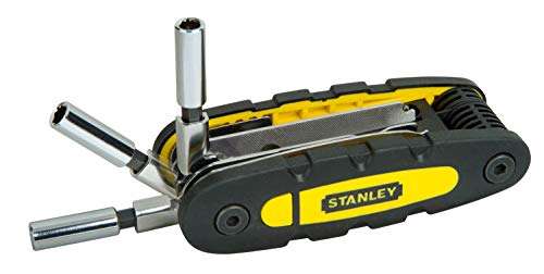 STANLEY Cuchillo Multiusos 14 en 1 con porta-puntas, 1 hoja de cuchillo, Función de bloqueo, Mango bimaterial, Cuchillas de acero inox