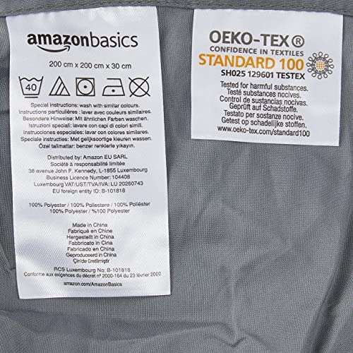 Amazon Basics, Sábanas Ajustables, 200 x 200 x 30 cm, Gris Oscuro