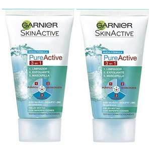 2 x GARNIER Skin Active - Pure Active 3 en 1 - Limpiador, exfoliante y mascarilla - 150 ml [Unidad 2'94€]