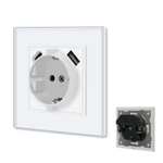 BSEED Enchufe de pared con puertos USB(tipo C y tipo A 2,1 A total),Blanco Simple Schuko Enchufe con clips,16A 250V