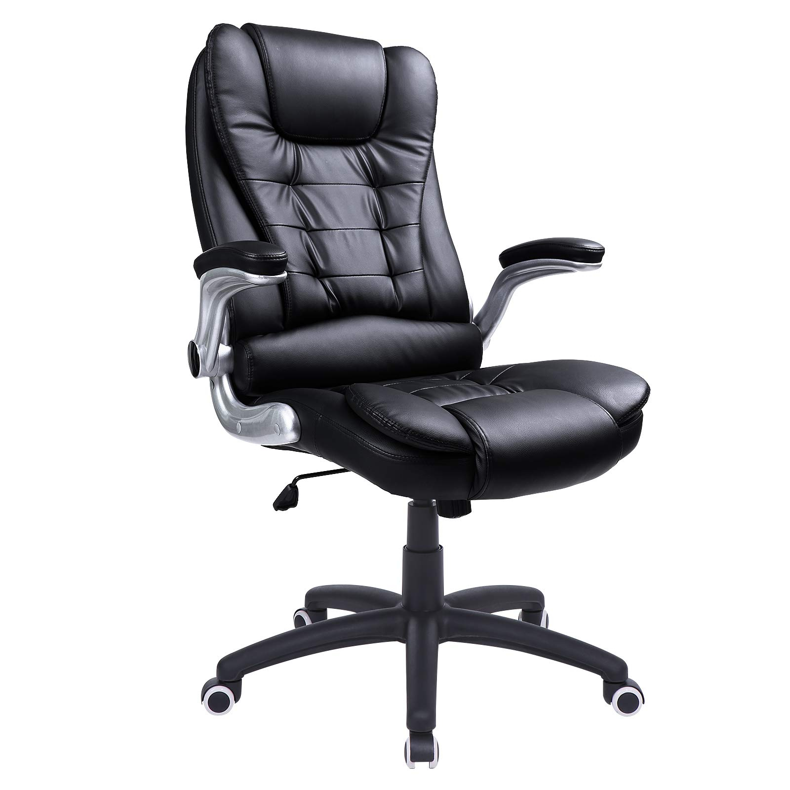 SONGMICS Silla de Oficina con Respaldo Alto, Reposacabezas y Asiento Gruesos, Reposabrazos Elevables, Silla Giratoria Ergonómica, Negro