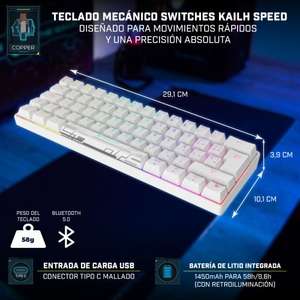 Newskill Pyros Speed Pro Ivory Teclado Gaming Inalámbrico | 60% | RGB | Antighosting | Switch Kailh Speed | Blanco