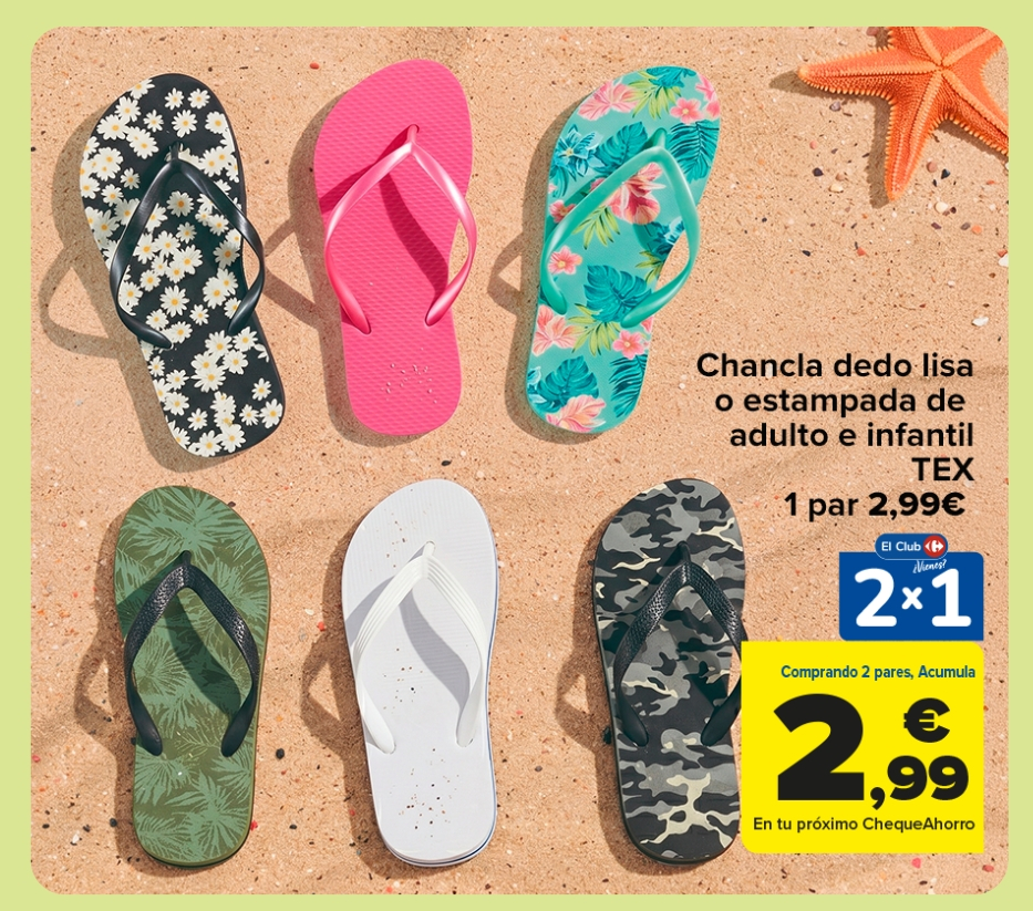 Chanclas por 2,99€ + Acumula 2x1 + 20% chequeahorro / 2 pares: 5,98€ y acumulas 4,19€ / Adulto e infantil