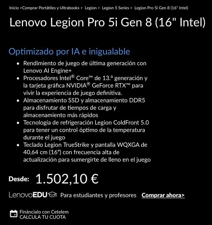 Lenovo Legion Pro 5i Gen 8 (16" Intel)