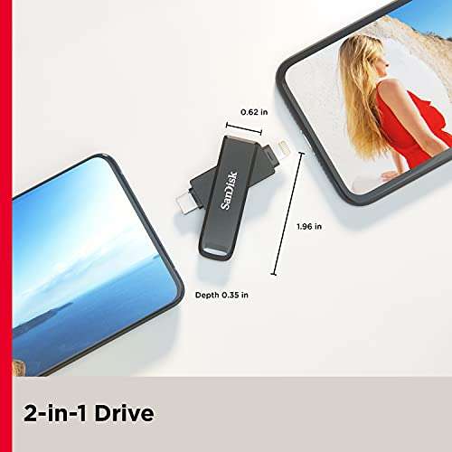 SanDisk iXpand Luxe Memoria Flash 128 GB, 2 en 1 con Conectores Lightning y USB Type-C para iPhone y iPad