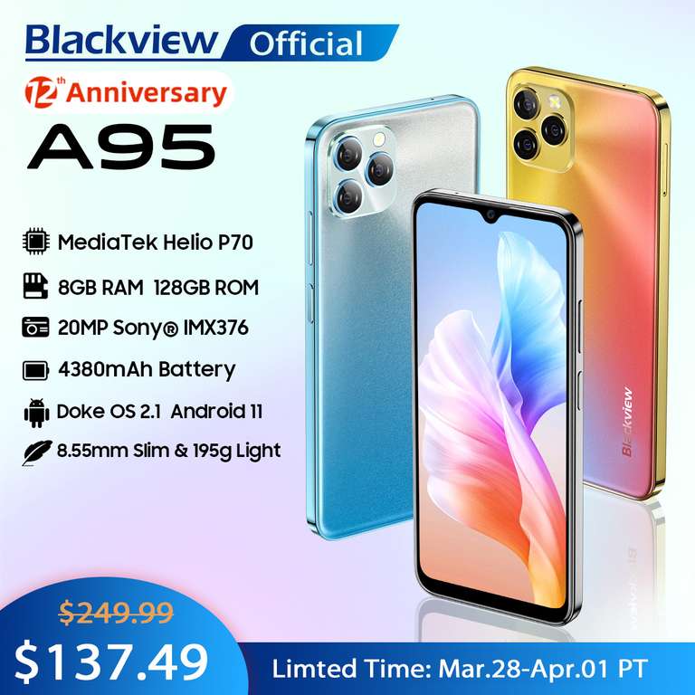 Blackview-Smartphone A95 con Android 11, Helio P70, ocho núcleos, 8GB + 128GB