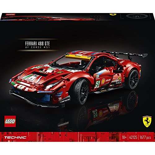LEGO 42125 Technic Ferrari 488 GTE ''AF Corse 51'', Maqueta para Construir para Adultos, Réplica de Deportivo (Precio aplicando Cupón)