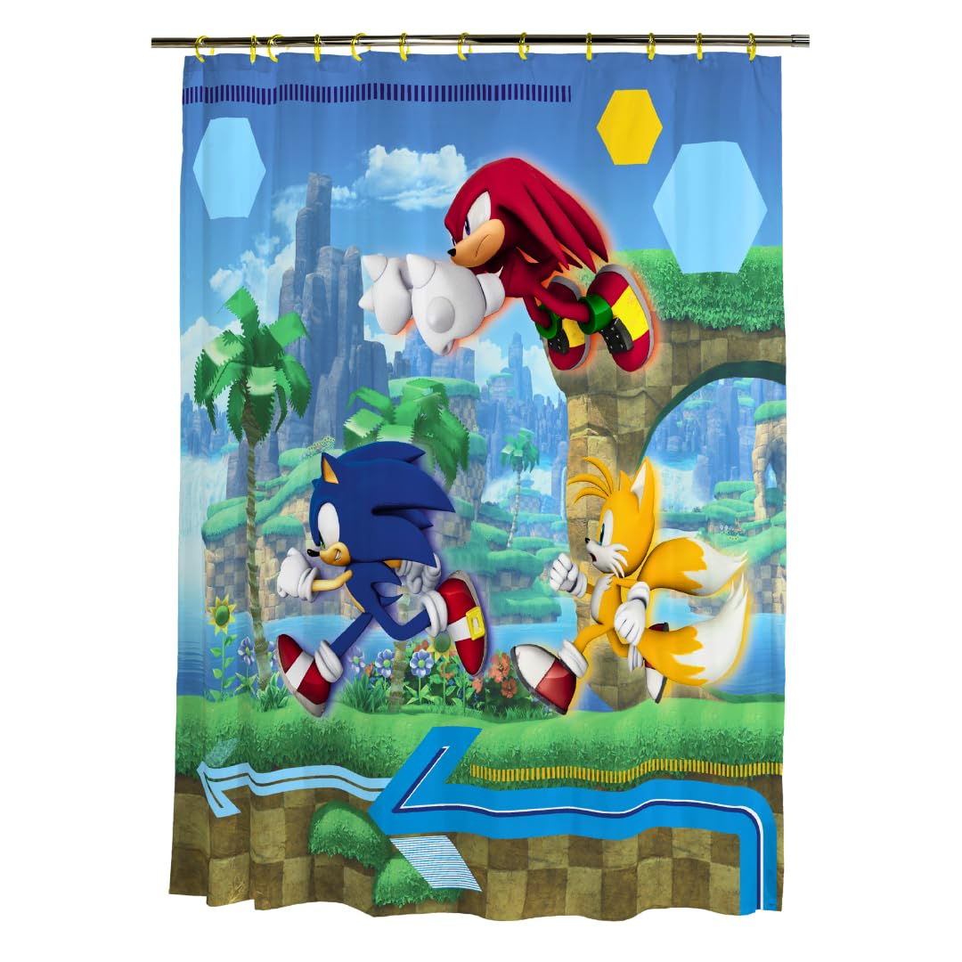 Sonic - Juego de Cortina de Ducha y Anillo de 13 Piezas, (Producto 100% Oficial)