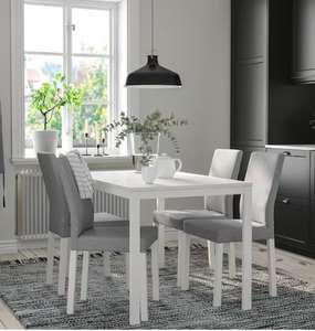 IKEA Mesa y 4 sillas, blanco/Knisa gris claro, 120/180 cm, VANGSTA / KÄTTIL