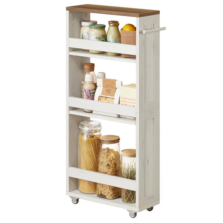 Carrito de Almacenaje Delgado de 4 Niveles con Ruedas, Estantería Estrecha para Cocina, Baño y Lavandería, Estantes Ajustables