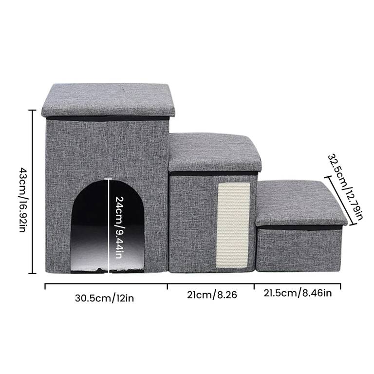 Escaleras Plegables para Perros y Gatos de 3 Niveles con Almacenamiento