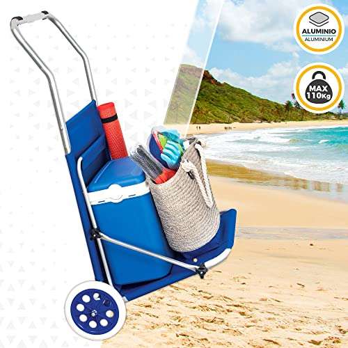 AKTIVE 62610 - Tumbona playa con ruedas, silla con 2 ruedas y con parasol, 62 x 117 x 62 cm (pack sillas descripción)