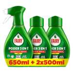 Fairy Pack Poder Sin Remojo Limón Spray 650ml + 2 Recambios 500ml, Antigrasa y Limpieza Rápida para Vajilla y Cocina