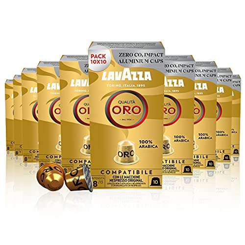 Lavazza, Qualità Oro, 100 Cápsulas de Café Compatibles con Máquinas Nespresso Original