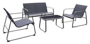 Conjunto de salón exterior de 4 piezas, acero/ textileno, 1 sofá de 2 plazas, 2 sillas,1 mesa de café