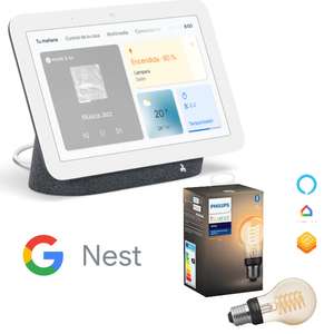 Google Nest Hub 2ª gen + Bombilla inteligente Philips Hue A60 E27 (También Sin bombilla)