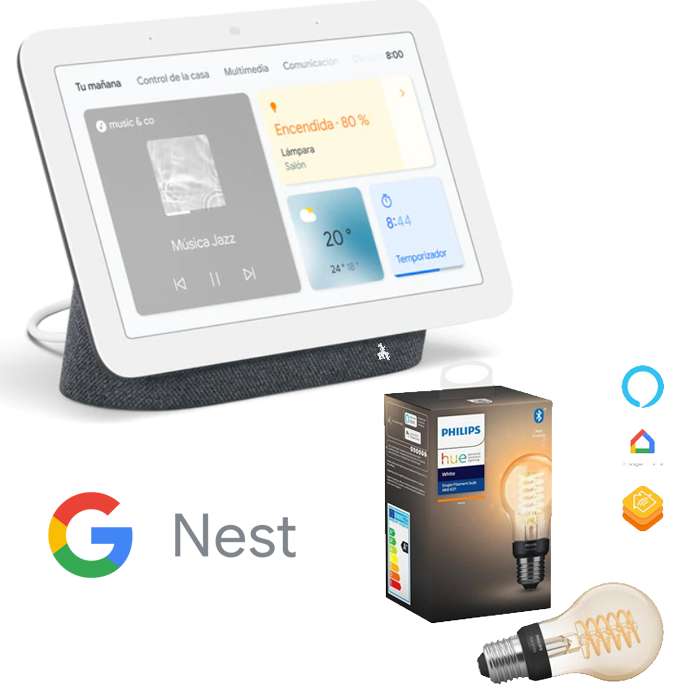 Google Nest Hub 2ª gen + Bombilla inteligente Philips Hue A60 E27 (También Sin bombilla)