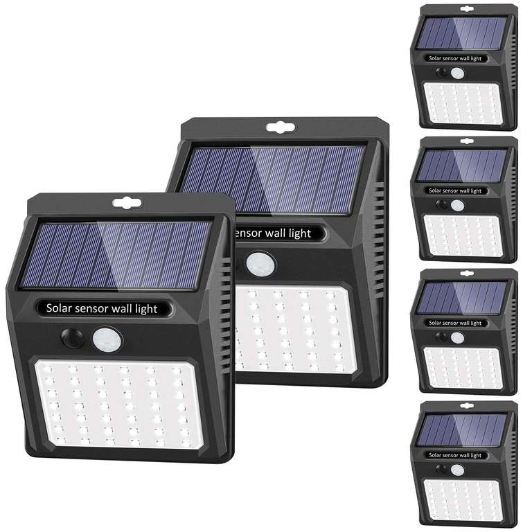 6 Focos LED Solar para Exteriores con Sensor de Movimient, 3 modos