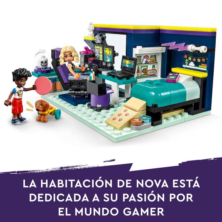 LEGO Friends Habitación de Nova, Mini Muñeca de Zac y Perrito Pickle, Detalle de Cumpleaños