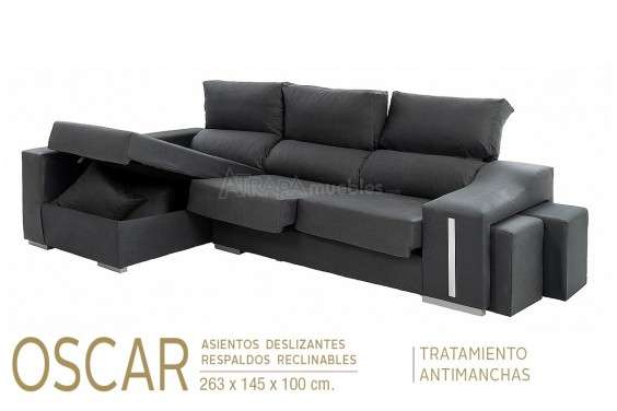 Sofa Chaiselonge Oscar Negro/Gris