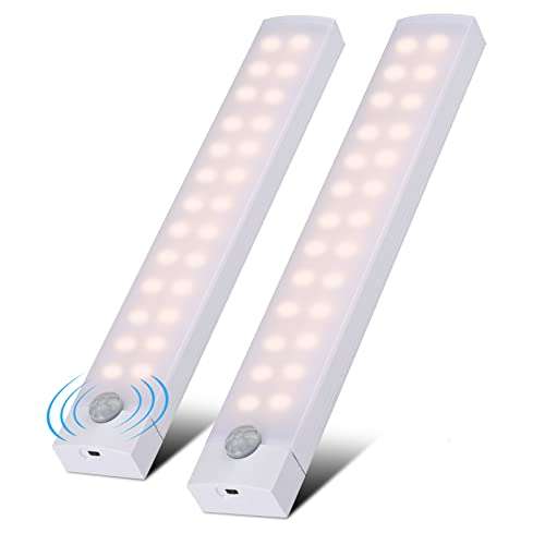 2 x Luz LED Armario (20cm) con Sensor de Movimiento, Recargable, 3 Modos con Tira Magnética Adhesiva Iluminación Ajustable