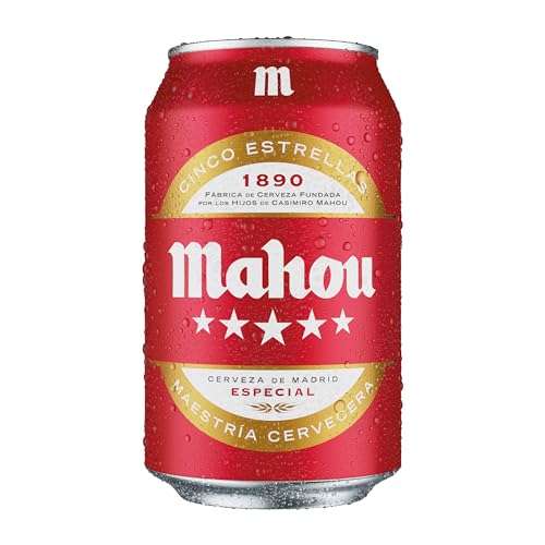 Mahou 5 Estrellas Cerveza Especial Dorada Lager Con Sabor 5 Estrellas, Pack de 28 Latas x 33 cl, 5.5% Volumen de Alcohol.