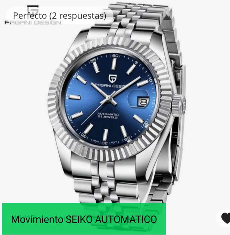 Reloj Pagani AUTOMATICO (movimiento Seiko nh35 y homenaje Rolex datejust