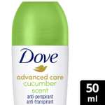 2 x Dove Desodorante Roll On 48h Pepino y Té Verde Sin Alcohol, Pack de 6 x 50 ml [Total 12. Unidad 1'45€]