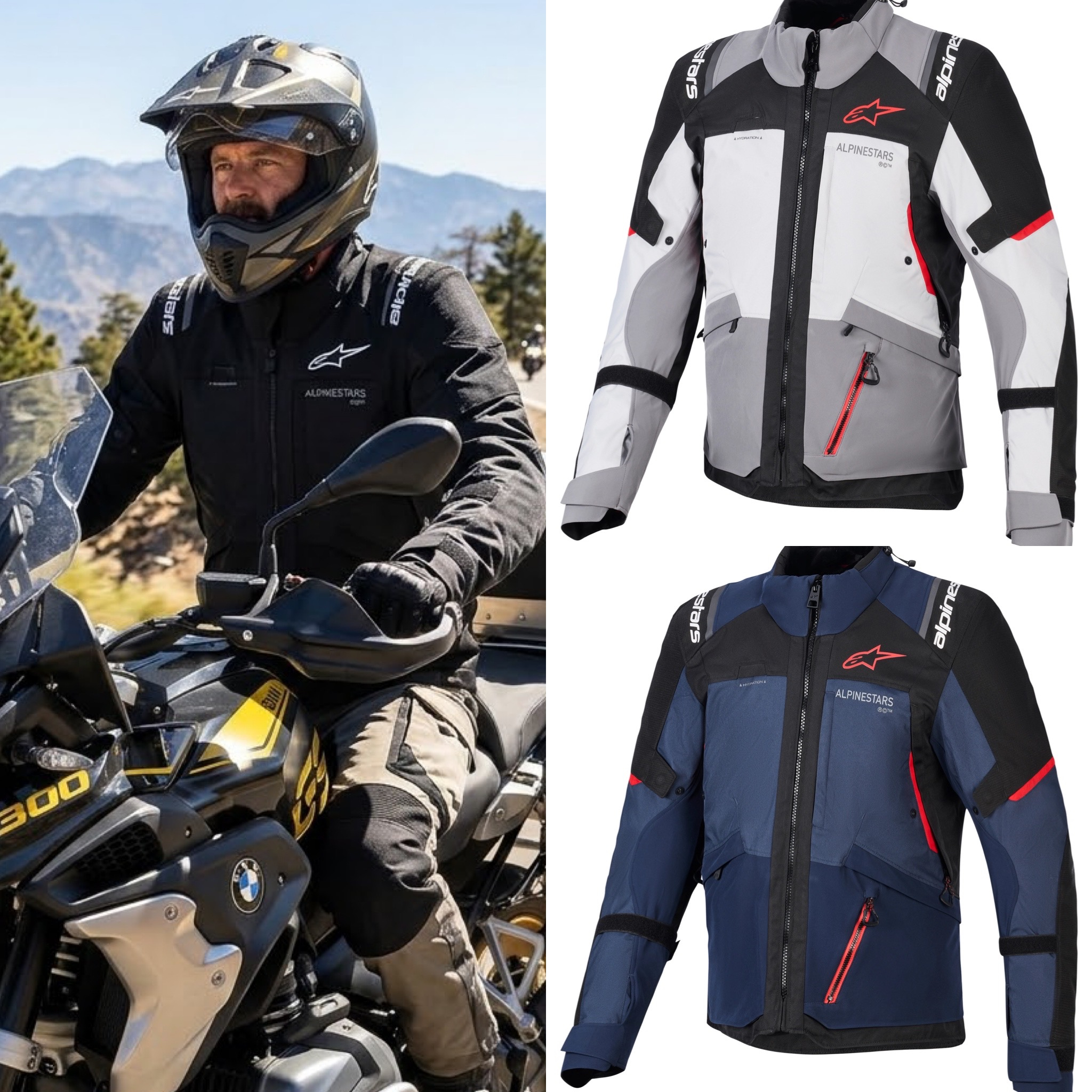 Chaqueta de moto touring/adv. ALPINESTARS Andes V4 | Membrana DryStar | Forro térmico extr. | De M a 4XL en los 3 (gris y azul 191,22€)