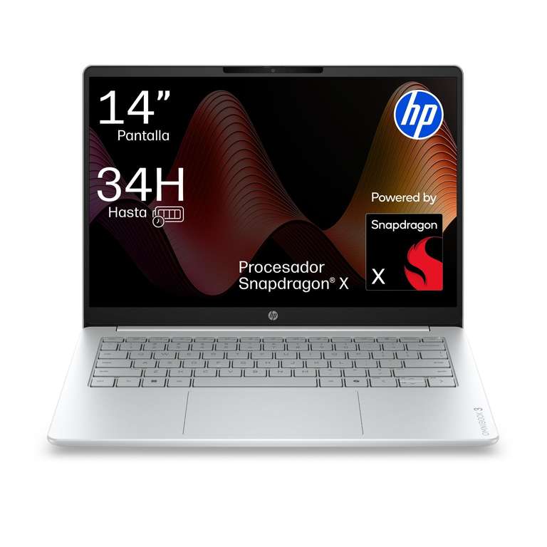 HP OmniBook 3 - 14” WUXGA (1920x1200) sin cargador IPS Antirreflejo, Snapdragon X AI PC, 16GB RAM, 512GB SSD, Windows 11, QWERTY