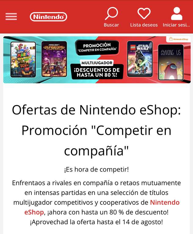 Promoción Nintendo eshop en juegos multijugador