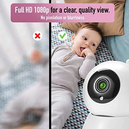 Camara Vigilancia para Bebe, 1080P FHD 5 LCD, con Vision Nocturna, Intercomunicador 140m, Alarma de Sonido, Sensor Temperatura