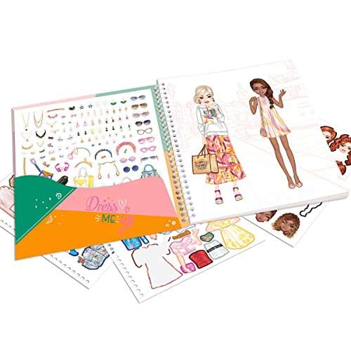 TOPModel Dress Me Up-Libro 24 páginas para diseñar Motivos y Conjuntos de Modelos, Cuaderno para Colorear con 11 Hojas de Pegatinas