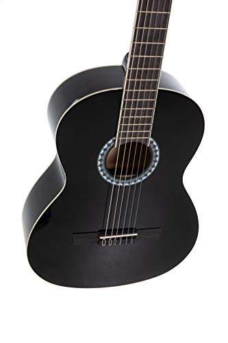 GEWApure Guitarra clásica Basic SET 3/4 Negro, incluye funda, afinador de pinza y dos púas